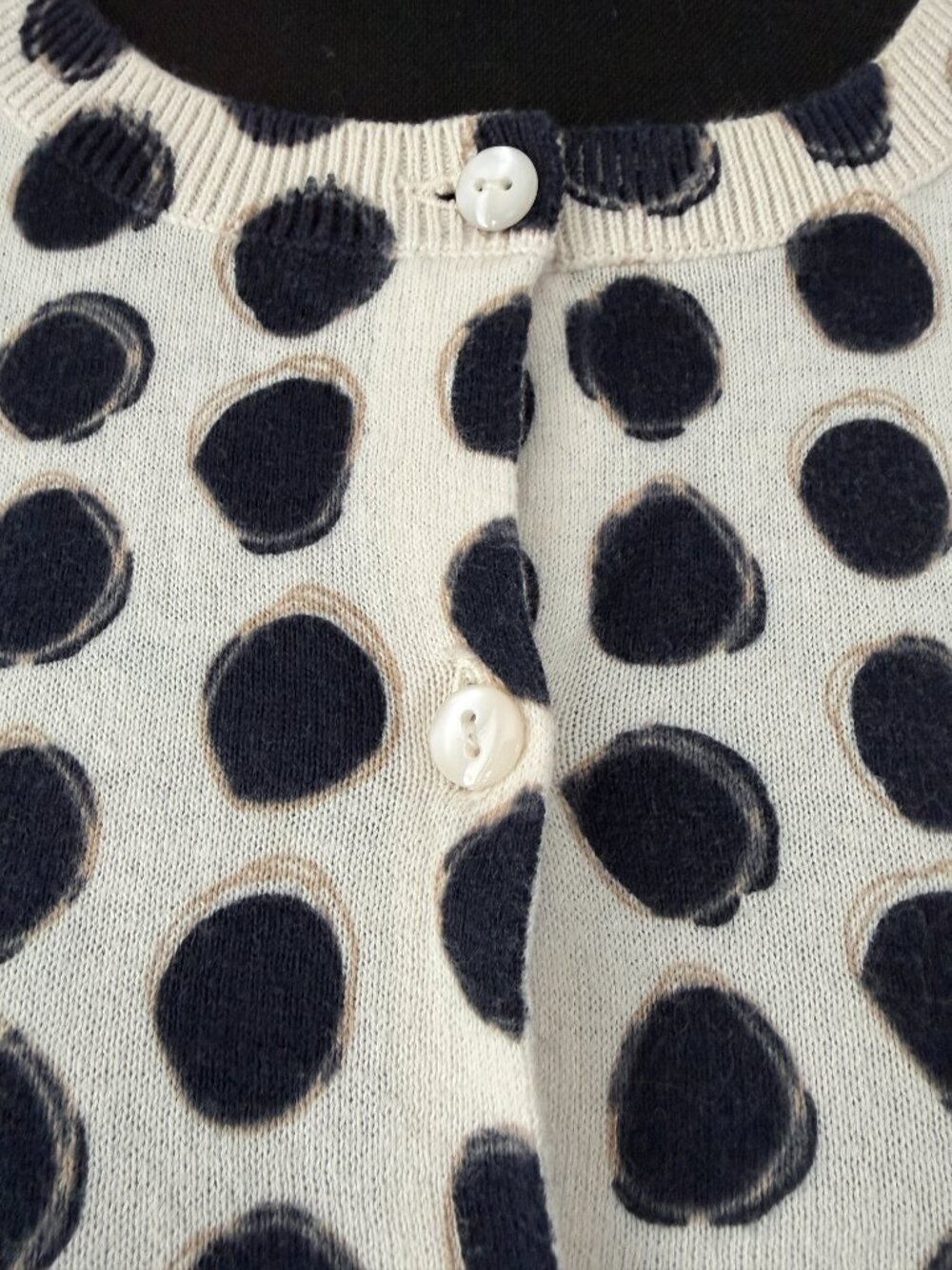 BANANA REPUBLIC Ivory Graphic Dots Button Cardigan Sweater Medium - Picture 9 of 15